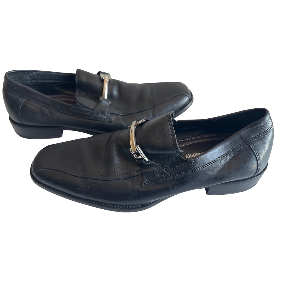 Johnston & Murphy Mens Black‎ Leather Slip On Loafers Dress Shoes Size 9.5M